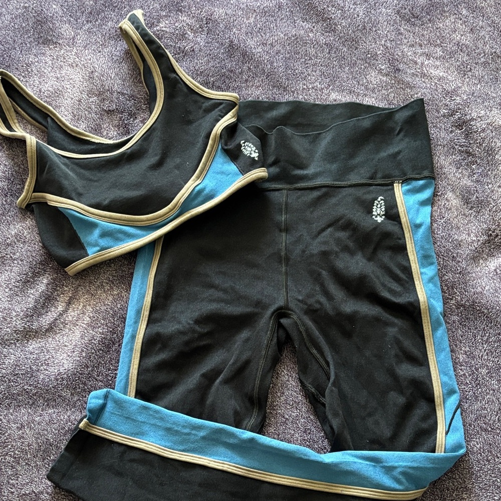 FP Movement Black and Blue Leggings and sports Bra Set M/L